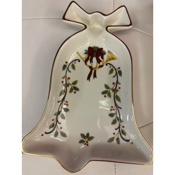 Mikasa Holiday Elegance Fine China Bell-Shaped Tray With Holly & Bow Design - Picture 6 of 8
